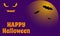 Happy Halloween greeting card, poster or banner with bats on the background of the moon glowing with evil eyes and a no-face grin
