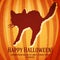 Happy halloween greeting card with startled cat