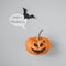 Happy halloween. Halloween pumpkin with speech bubble and bat on gray background