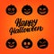 Happy Halloween hand written lettering card with set of 6 jack o lantern pumpkin.