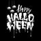 Happy Halloween handwritten lettering with Flowing blood with spaders.