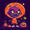 Happy Halloween holiday concept. Halloween pumpkins jack-o-lantern on black background. Halloween pumpkin background
