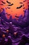 Happy Halloween holiday spooky scary background scene with bats.