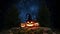 Happy Halloween Jack-o-lantern glowing pumpkins in the forest, day of the dead fabulous fantasy landscape, horror mystery. 3d