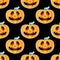 Happy Halloween jackolantern seamless pattern. Jack lantern with easy. Vector illustration isolated on black background.