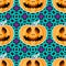 Happy Halloween jackolantern seamless pattern. Jack lantern with easy. Vector illustration isolated on bright ornament
