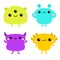 Happy Halloween. Kawaii monster icon set. Cute cartoon funny baby character. Colorful silhouette. Sticker print. Eyes, horn, fang