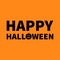 Happy Halloween Lettering text banner with sad black pumpkin silhouette. Greeting card. Flat design. Orange baby background