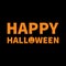 Happy Halloween Lettering text banner with smiling orange pumpkin silhouette. Greeting card. Flat design. Black baby background