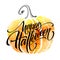 Happy Halloween lettering on watercolor background. Handwritten modern calligraphy, brush painted letters. Vector