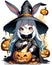 Happy Halloween with little bunny witch