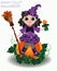 Happy Halloween. Little cute witch with pumpkin doll