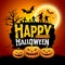 Happy Halloween message design with pumpkins, bat, tree, zombies and full moon