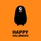 Happy Halloween. Monster black silhouette. Fang tooth. Open mouth. One eye, teeth, tongue, hands. Funny Cute cartoon baby characte