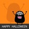 Happy Halloween. Monster black silhouette looking up. Wall shadow shade. Many eyes, teeth fang tongue spooky hands up. Funny Cute