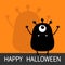 Happy Halloween. Monster black silhouette looking up. Wall shadow shade. One eye, teeth fang, spooky hands up. Funny Cute cartoon