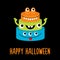 Happy Halloween. Monster cake icon. Cute kawaii cartoon funny baby character. Colorful silhouette. Sticker print. Greeting card.