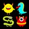 Happy Halloween. Monster colorful silhouette set. Dino, snake. Cute kawaii cartoon scary funny character icon. Eye, hair, tongue