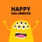 Happy Halloween. Monster scary screaming face head icon. Eyes, fang tooth, tongue, hands up. Cute cartoon boo spooky character. Ye