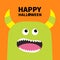 Happy Halloween. Monster scary screaming face head icon. Eyes, horns, fang tooth. Cute cartoon boo spooky character. Orange silhou