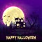 Happy Halloween night background with haunted scary house and full moon