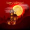 Happy Halloween night background with haunted scary house and full moon
