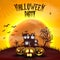 Happy Halloween night background with haunted scary house and full moon