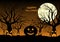 Happy Halloween, night, moon, creepy trees, pumpkin, bats