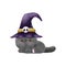 Happy Halloween party black cat wearing witch hat watercolor trick or Treating hand drawn isolated on white background