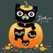 Happy Halloween party with cute black cats card, Trick or treat, trick or feed, character Vector, illustration. paste your tex