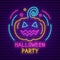 Happy Halloween party neon sign. Bright light banner