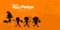 Happy halloween party poster, Cute Little group kids silhouette dressed in Halloween fancy dress to go Trick or Treating, banner