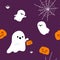 Happy halloween party seamless pattern with cute ghosts trick or Treating background Holidays cartoon character flat style Vector