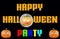 Happy Halloween Party - A spooky Halloween Party banner with a scary vampire pumpkin with glowing eyes, in front of the moon