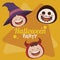 Happy halloween party with witch and devil and skeleton heads