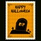 Happy Halloween Postage Stamps with grave, halloween cartoon character symbol. Vector  retro vintage