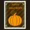 Happy Halloween Postage Stamps with pumpkin, halloween cartoon character symbol. Vector isolated retro vintage