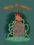 Happy halloween postcard. Owl with a hat sits on a tombstone in a cemetery. Vector illustration