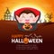 Happy halloween poster, Cute Little Dracula Vampire holding pumpkin in the moonlight, halloween banner, halloween trick or Treat