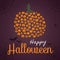 Happy Halloween poster, greeting card template. Pumpkin shape composed of pumpkin silhouettes with different expressions. Spiders,