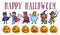 Happy halloween poster with kids in costumes and pumpkins
