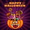 Happy Halloween Pumpkin Bag basket full of Candies and Sweets. Autumn october holiday tradition celebration banner