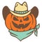 Happy Halloween Pumpkin cowboy western hat and bandanna vector printable illustration isolated on white background