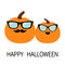 Happy Halloween Pumpkin family love couple. Funny creepy smiling face. Lips and moustaches. Eyeglasses Sunglasses. Cute cartoon ba