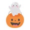 Happy halloween pumpkin shaped bucket and cute ghost cartoon