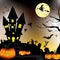 Happy Halloween and Pumpkin, Witch, Bats, Objects in moon night on black sky.