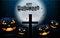 Happy Halloween pumpkins, and Halloween dark Cross