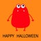 Happy Halloween. Red monster silhouette. Cute cartoon scary funny character. Baby collection. Eyes, fang tooth, hands. Orange back