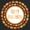 Happy Halloween round frame with colorful pumpkins