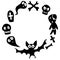 Happy Halloween-round frame of holiday design characters-zombie, bones, skulls, bat, tombstone, ghosts. Festive border, background